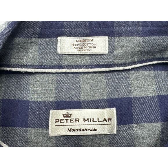 Peter Millar Mountainside Men's Long Sleeve Blue Gray Check Flannel Shirt - M - Picture 3 of 3